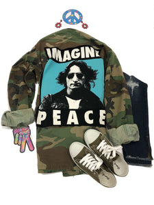 camo jacket John Lennon Imagine Peace vintage rock band grunge street wear coat sequin