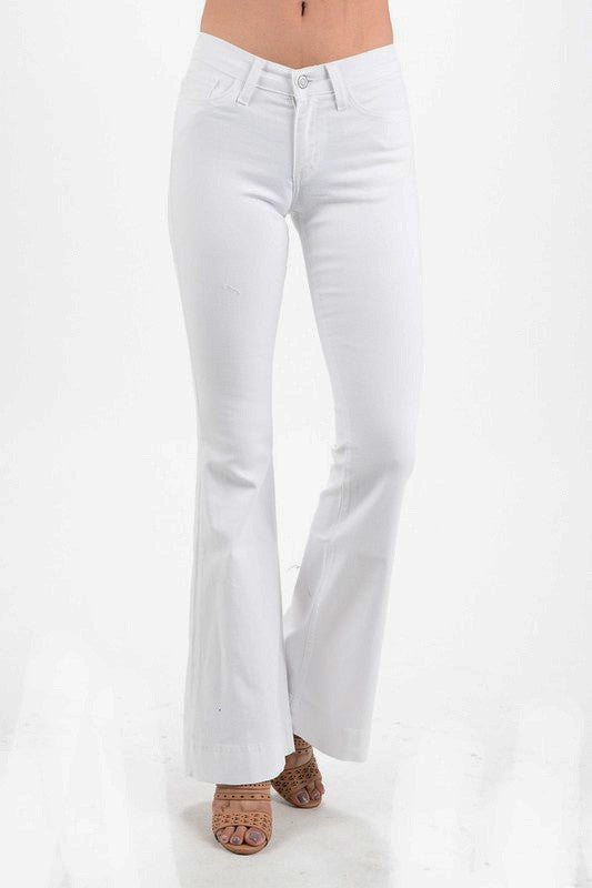 Judy Blue Cher Boho Bell Bottom White Jeans - Main Image