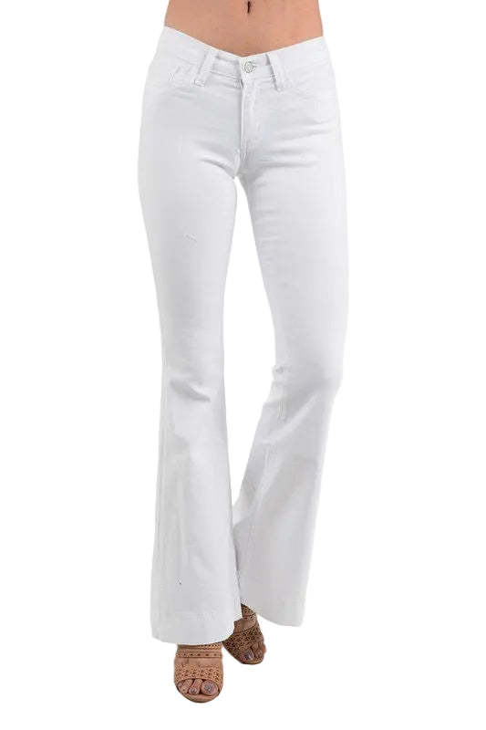 white bell bottom stretch jeans mid rise stretchy summer jeans boho jeans